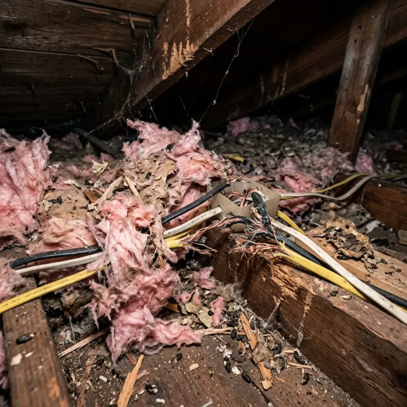 Contaminated ceiling insulation being assessed in a Endeavour Hills roof space