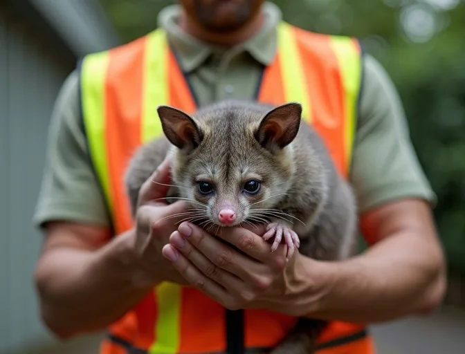 Animal handler safely recovering a deceased possum in Endeavour Hills
