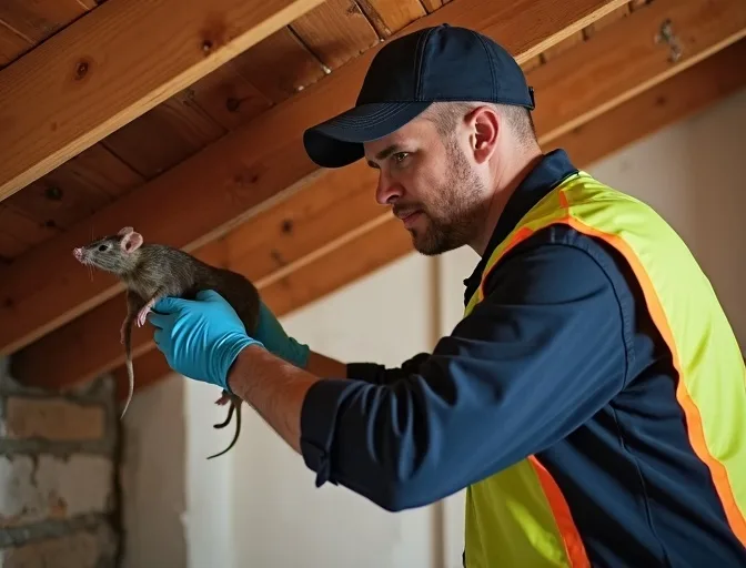 Technician inspecting a roof cavity for a dead rat in Endeavour Hills